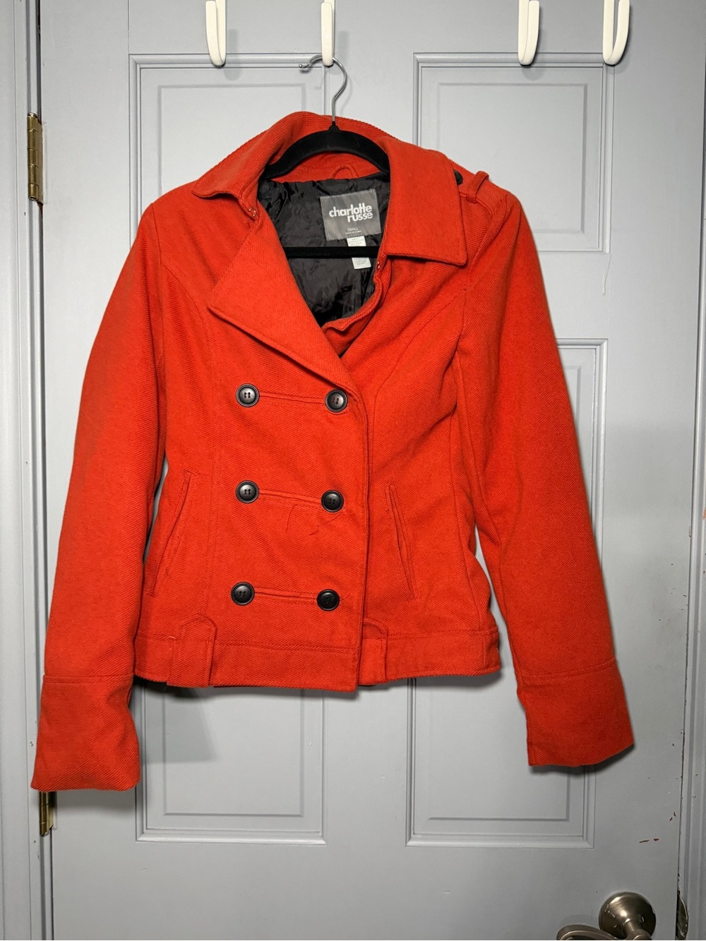 Charlotte Russe Bright Orange Double-Breasted Peacoat